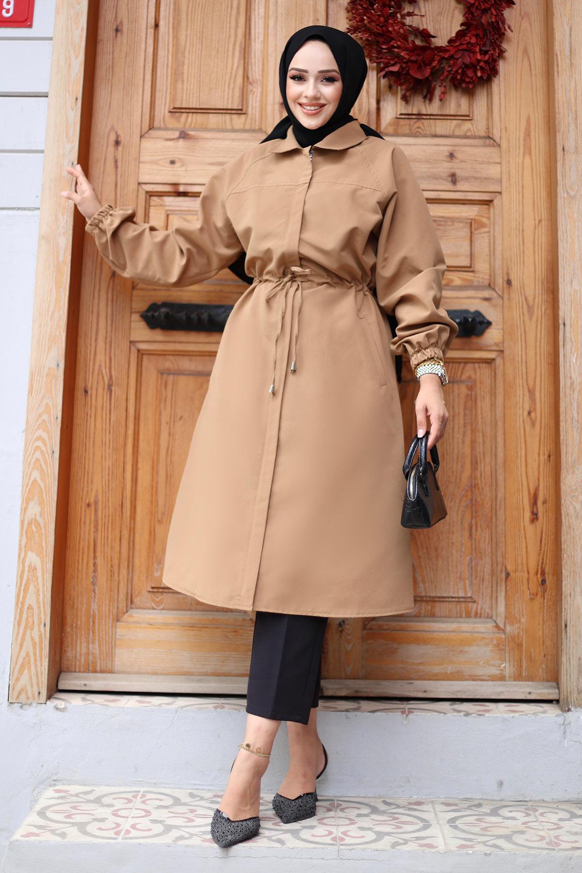 Gizli Patlı Trençkot  Camel 4430