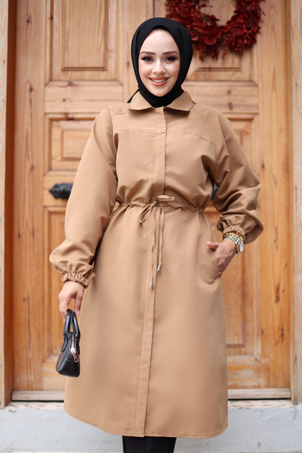 Gizli Patlı Trençkot  Camel 4430