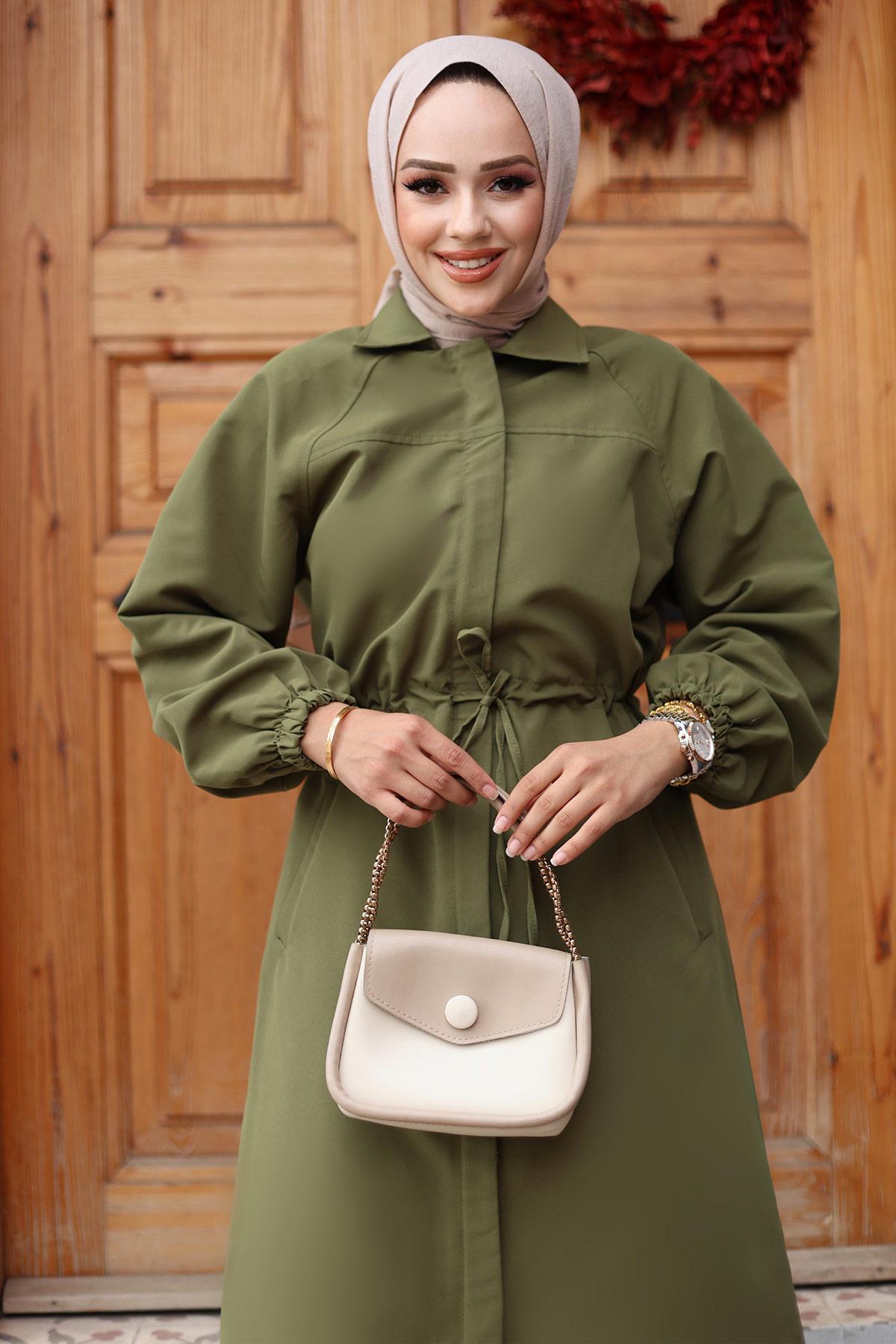 Gizli Patlı  Trençkot  Haki 4430