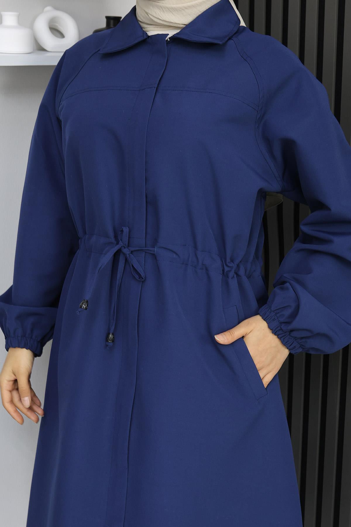 Gizli Patlı Trençkot  İndigo 4430