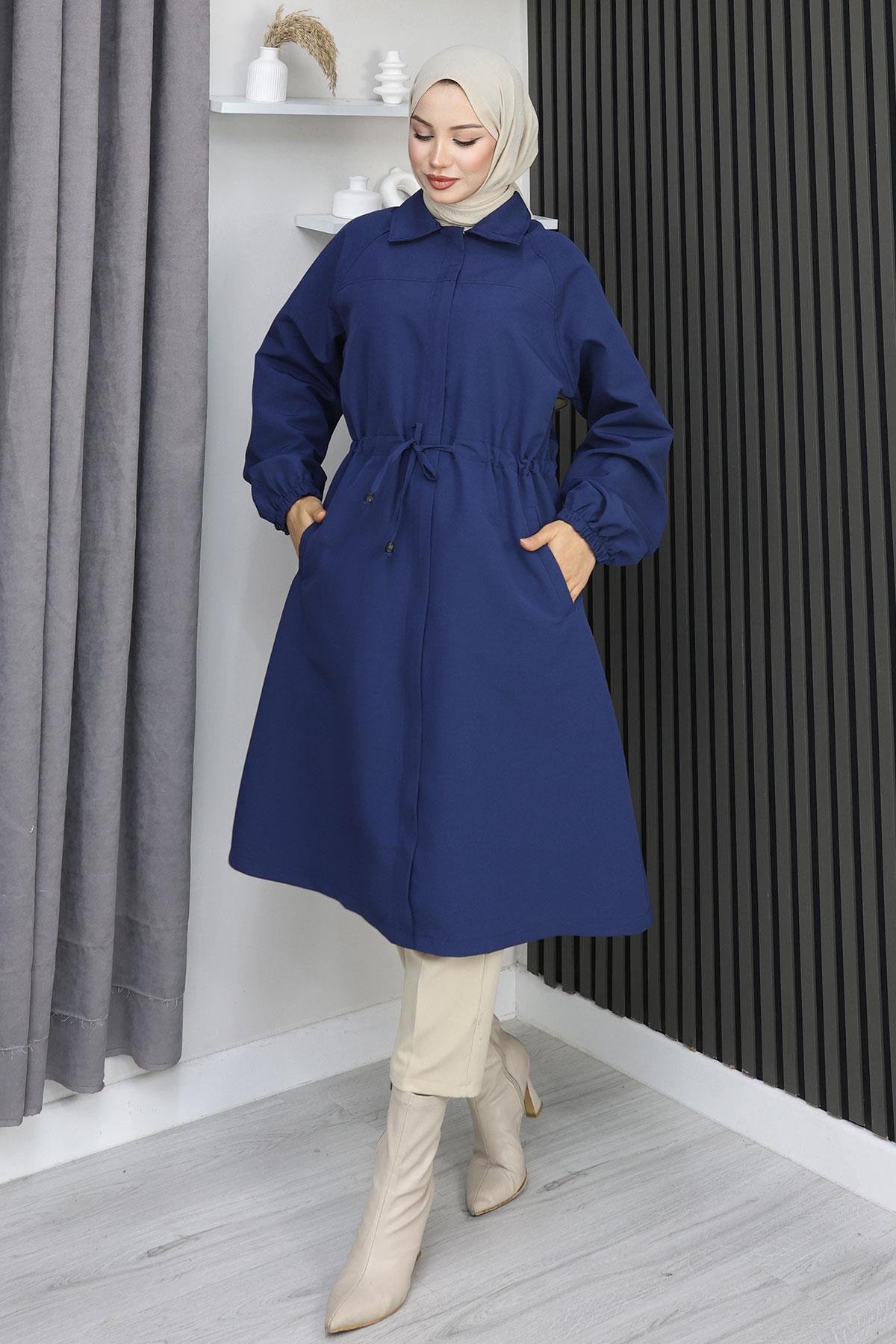 Gizli Patlı Trençkot  İndigo 4430