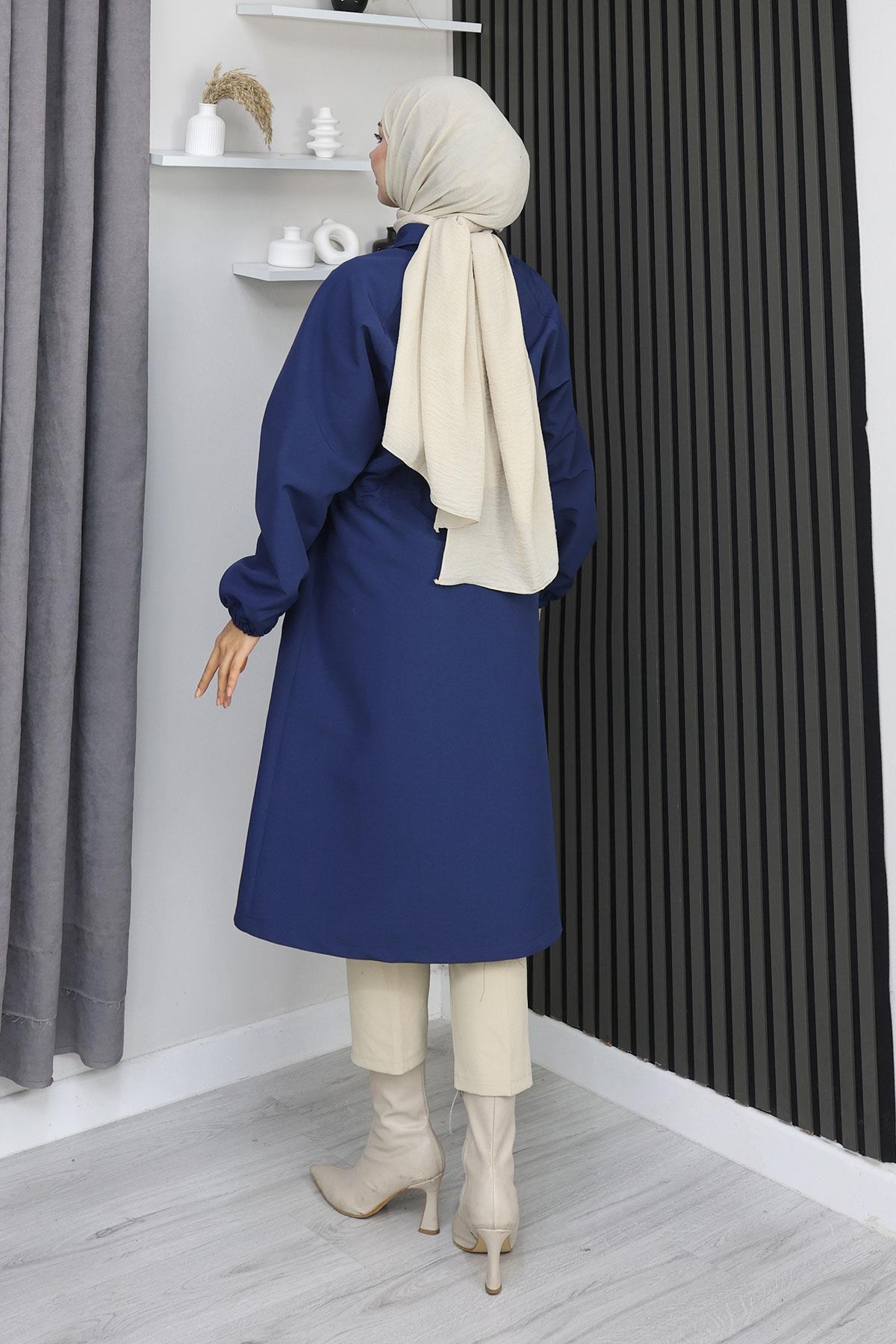 Gizli Patlı Trençkot  İndigo 4430