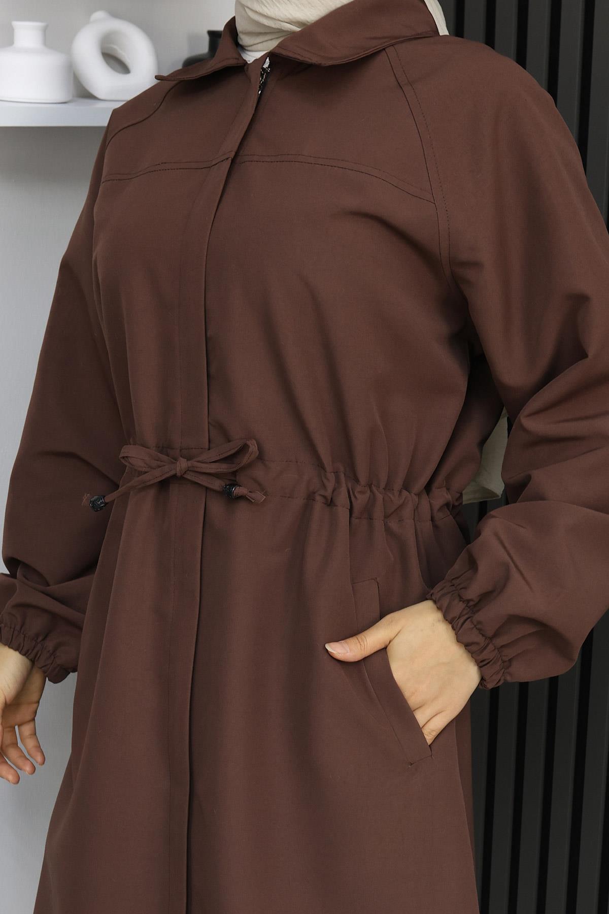 Gizli Patlı Trençkot Mürdüm 4430