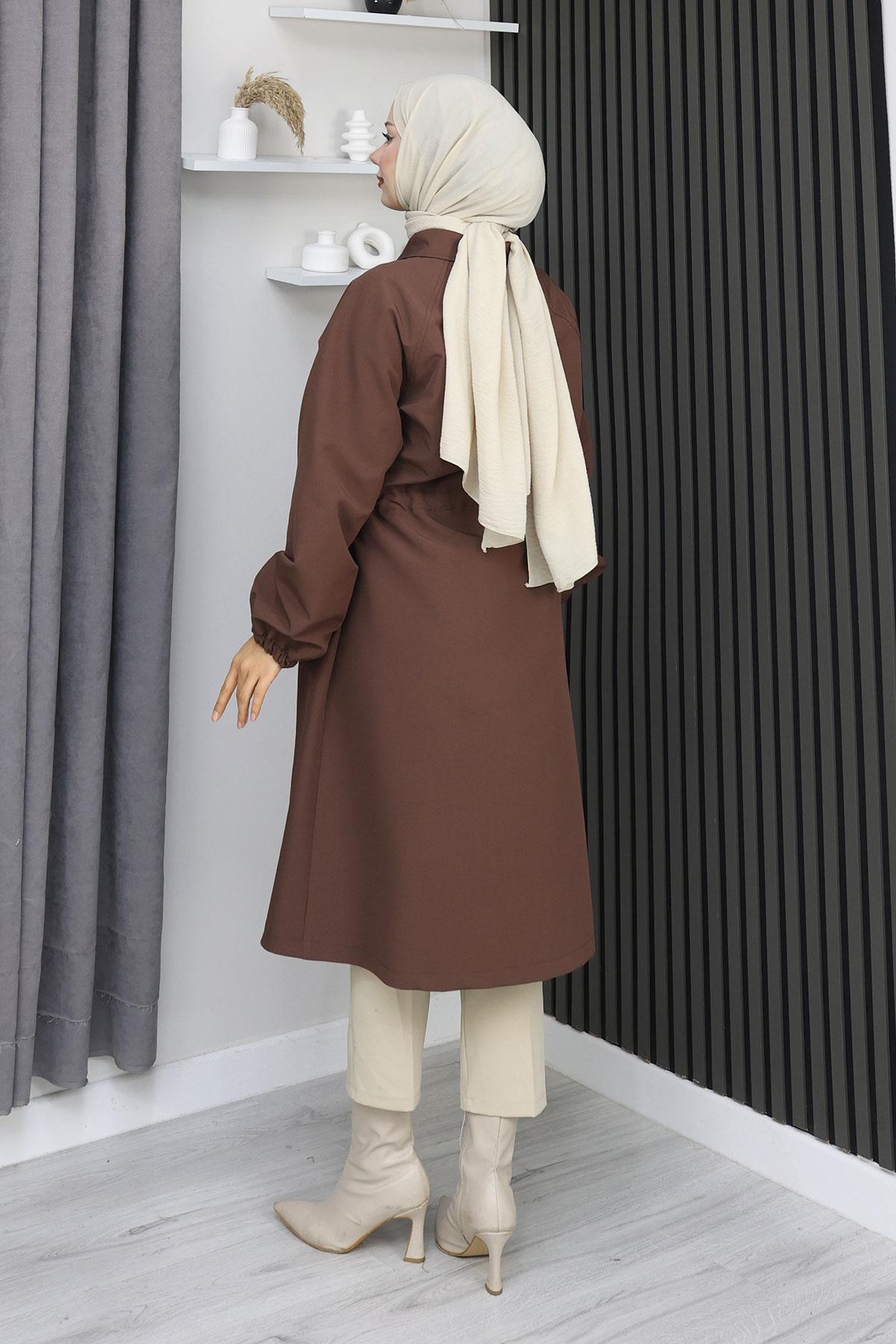 Gizli Patlı Trençkot Mürdüm 4430