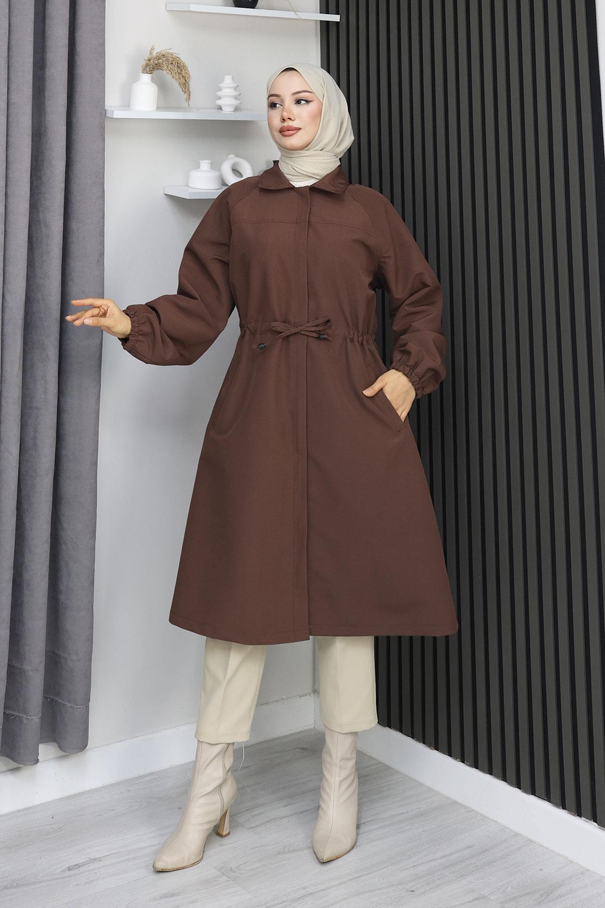 Gizli Patlı Trençkot Mürdüm 4430