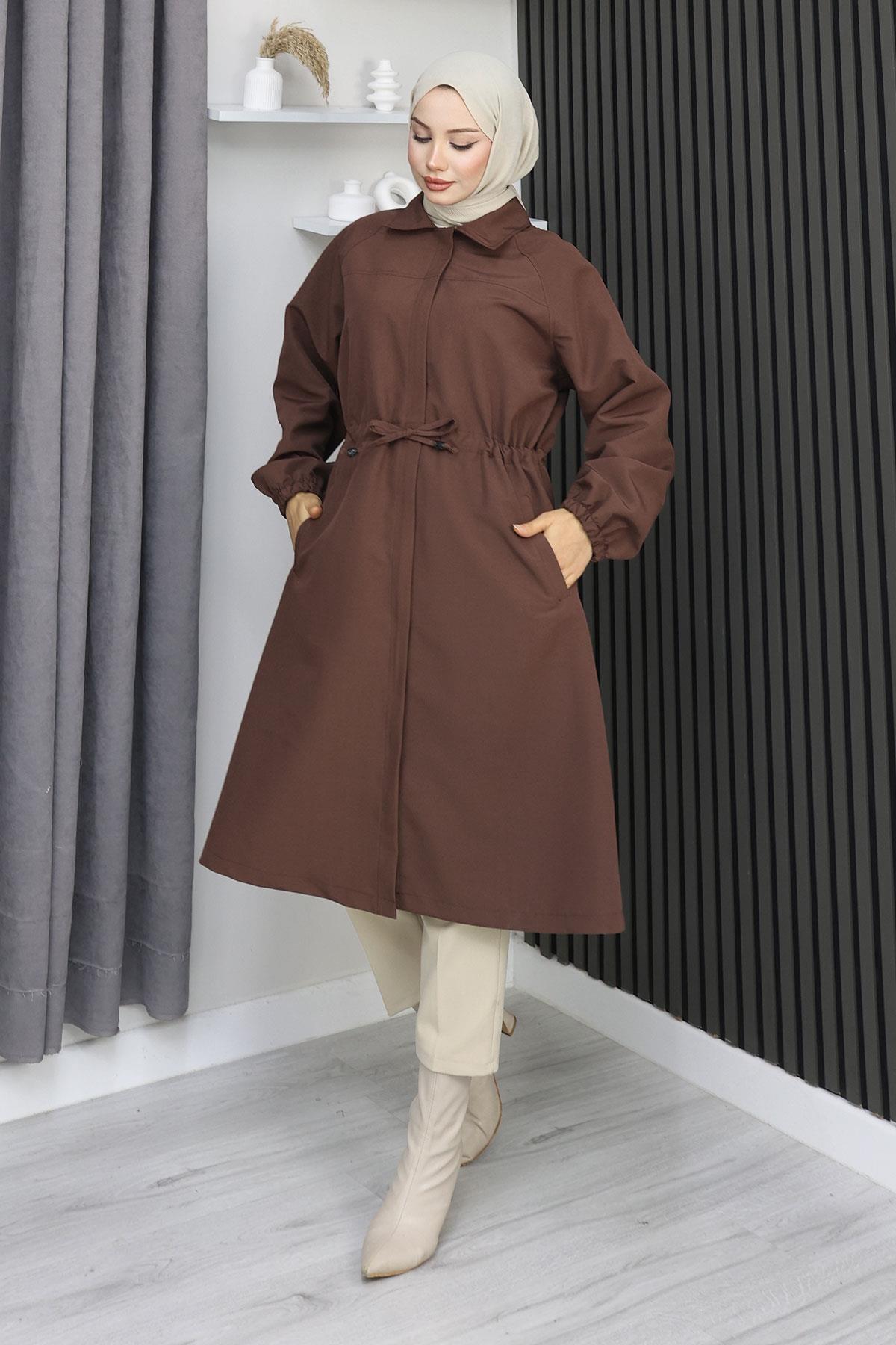 Gizli Patlı Trençkot Mürdüm 4430