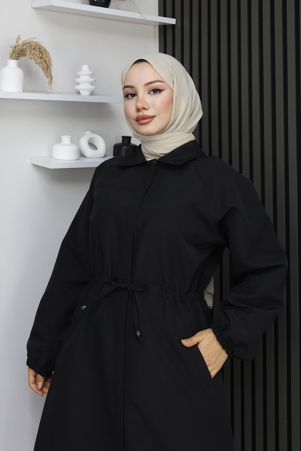 Gizli Patlı Trençkot  Siyah 4430