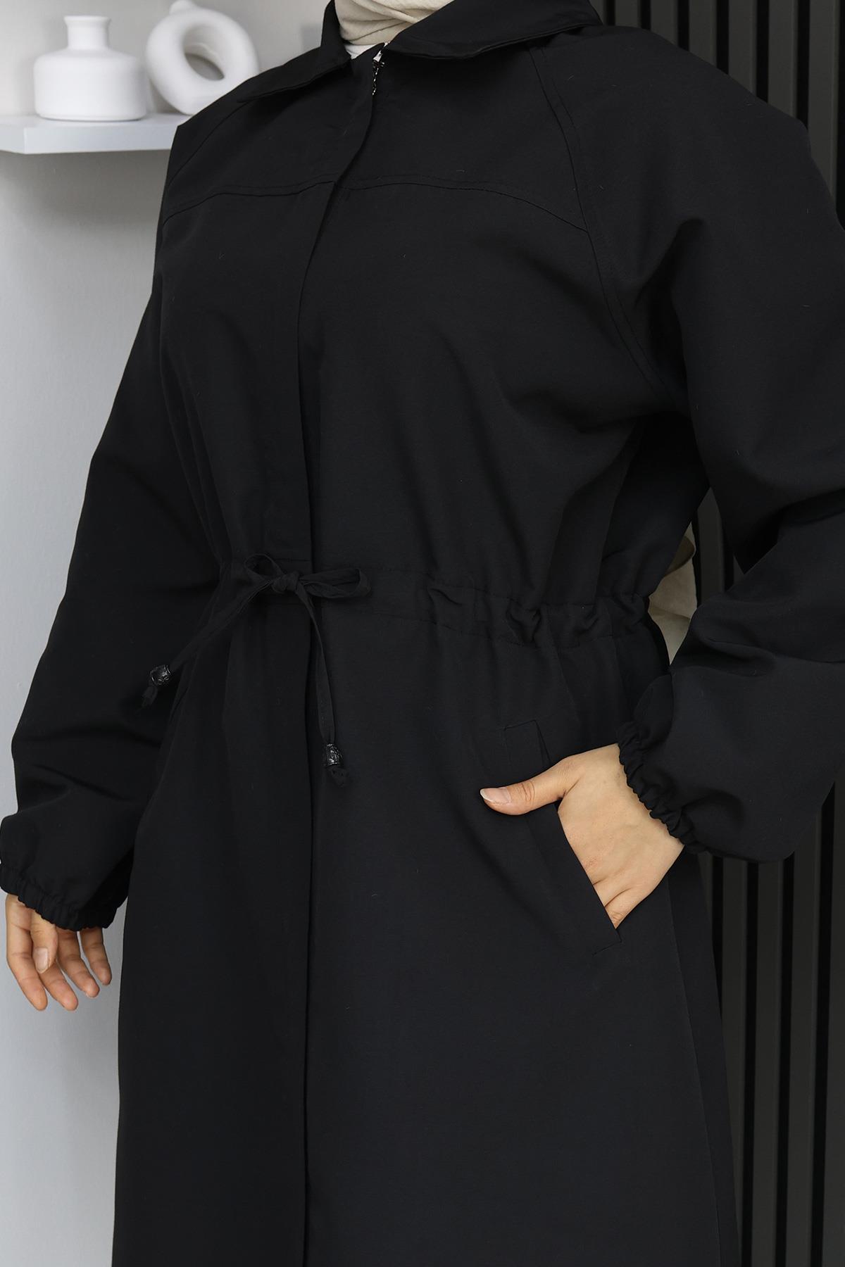 Gizli Patlı Trençkot  Siyah 4430