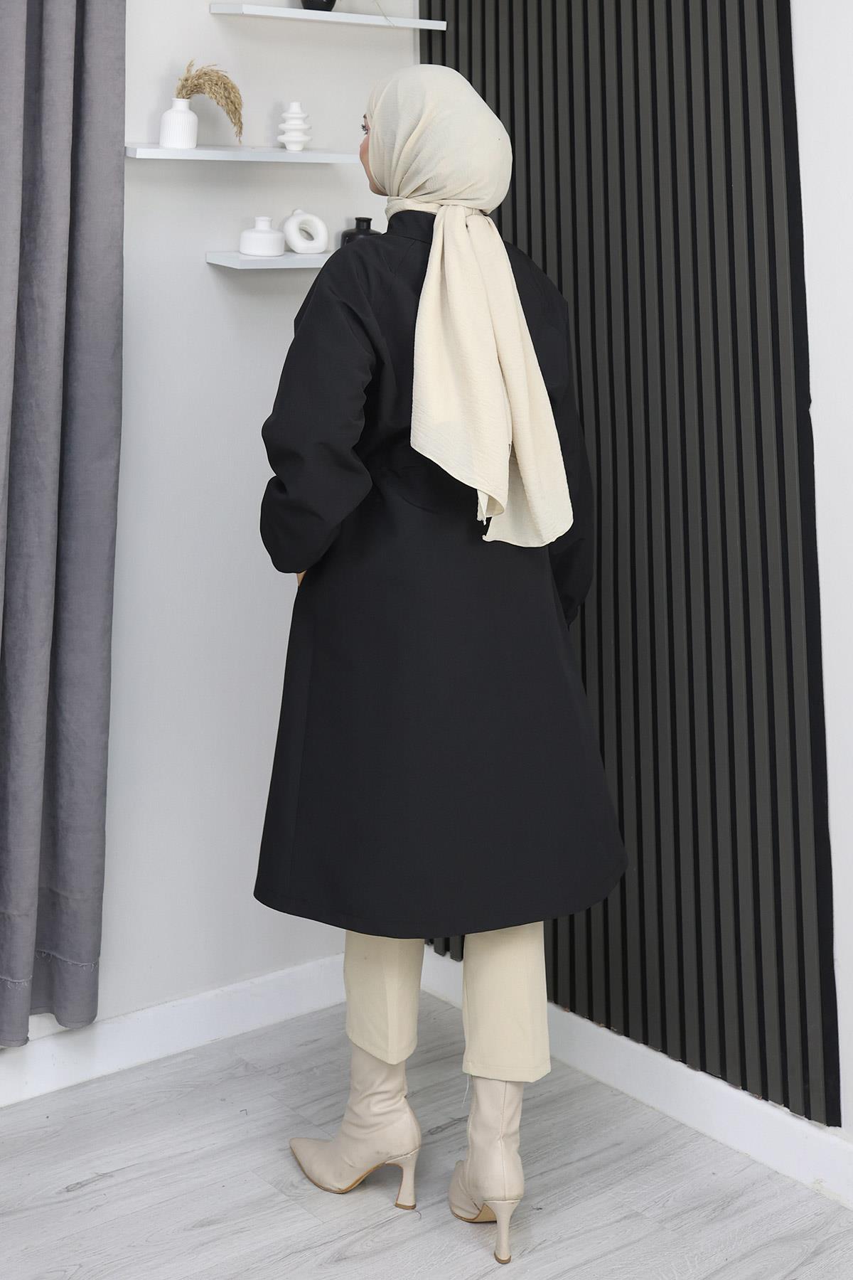 Gizli Patlı Trençkot  Siyah 4430