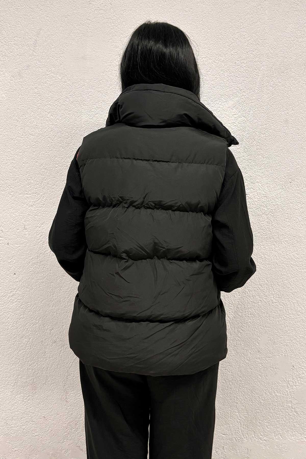 Kahverengi Astarlı Siyah Şişme Yelek