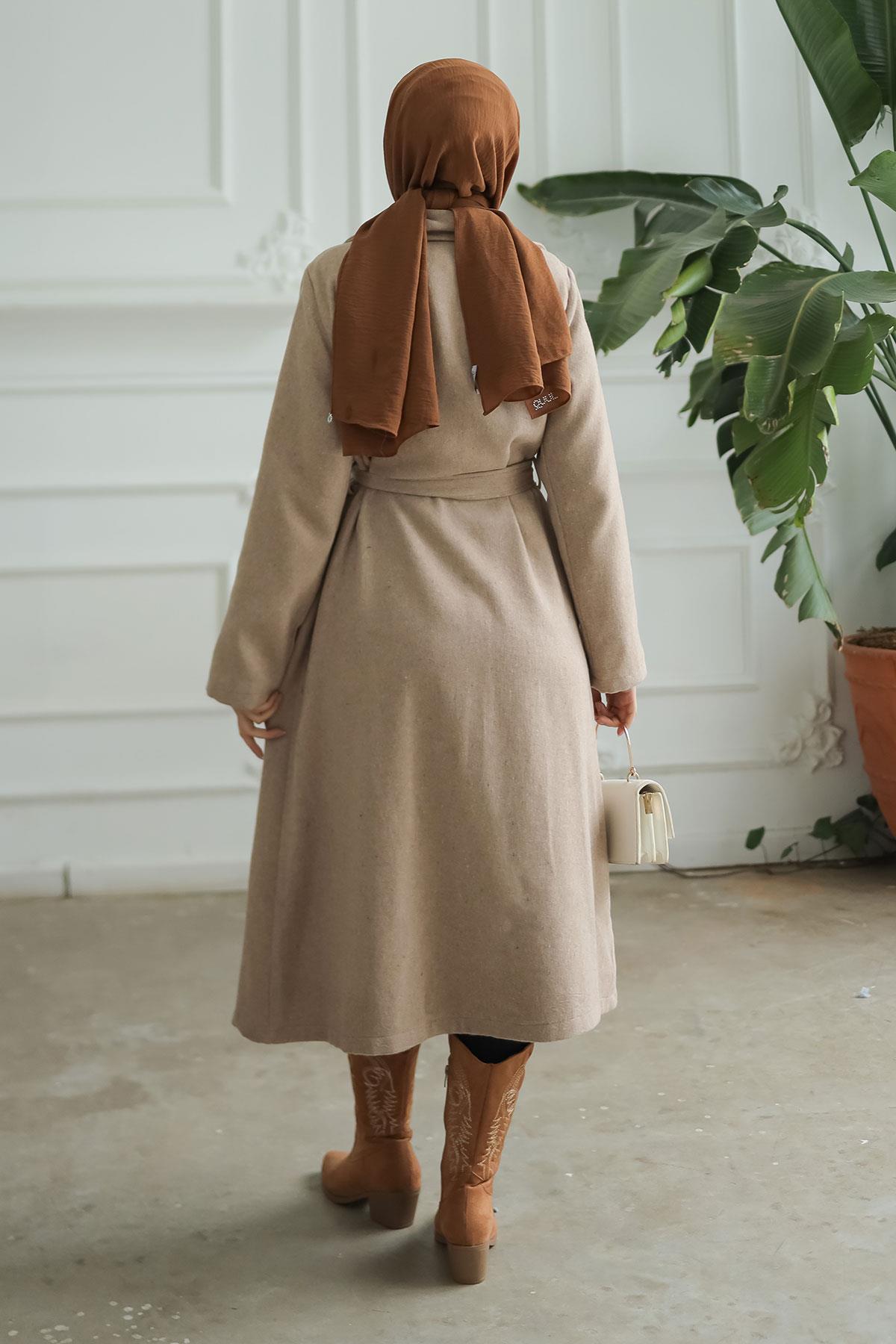 Kapak Detaylı Kaşe Kaban Vizon 