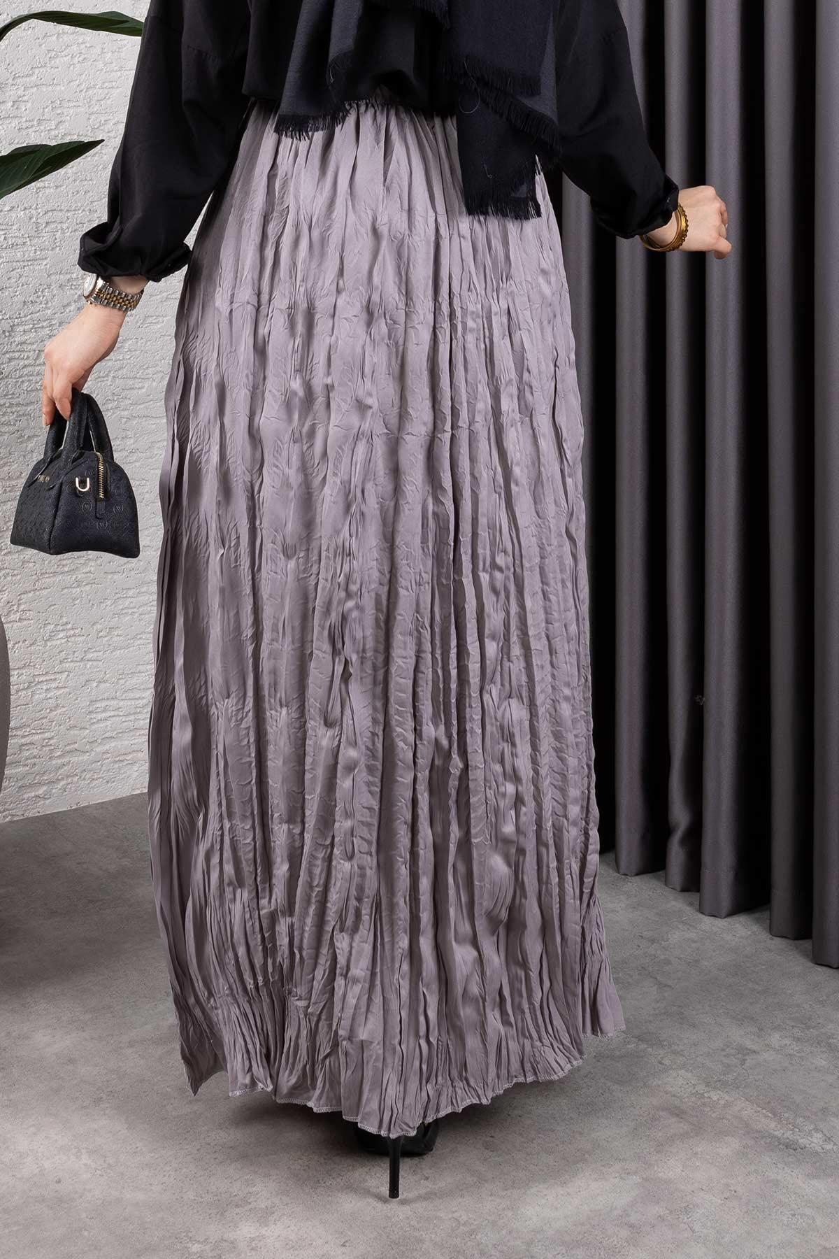 Kırışık Kumaş Etek Gümüş