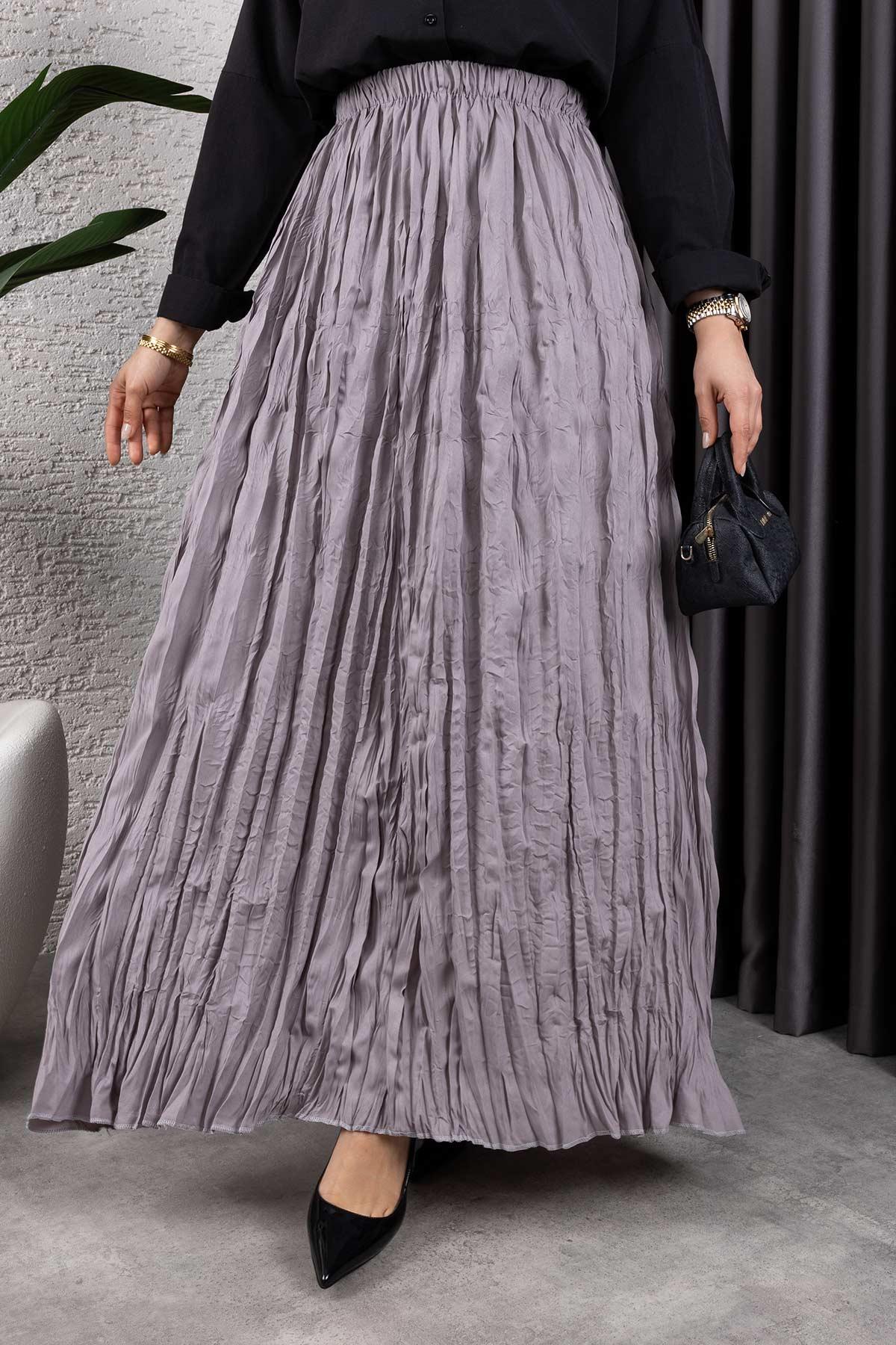 Kırışık Kumaş Etek Gümüş