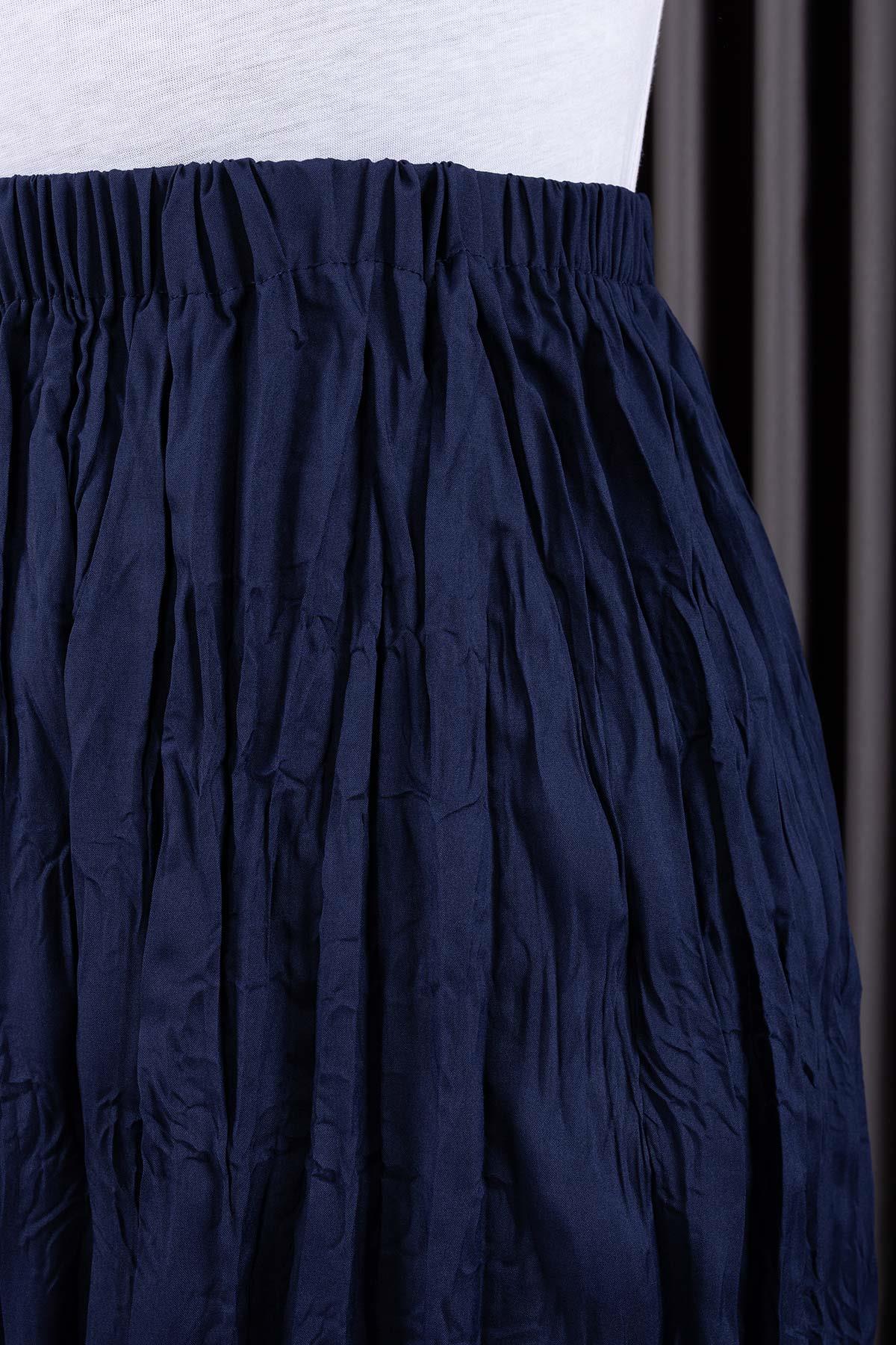 Kırışık Kumaş Etek Lacivert