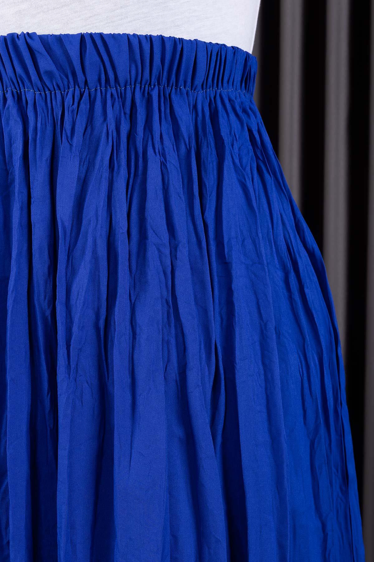 Kırışık Kumaş Etek Saks Mavisi