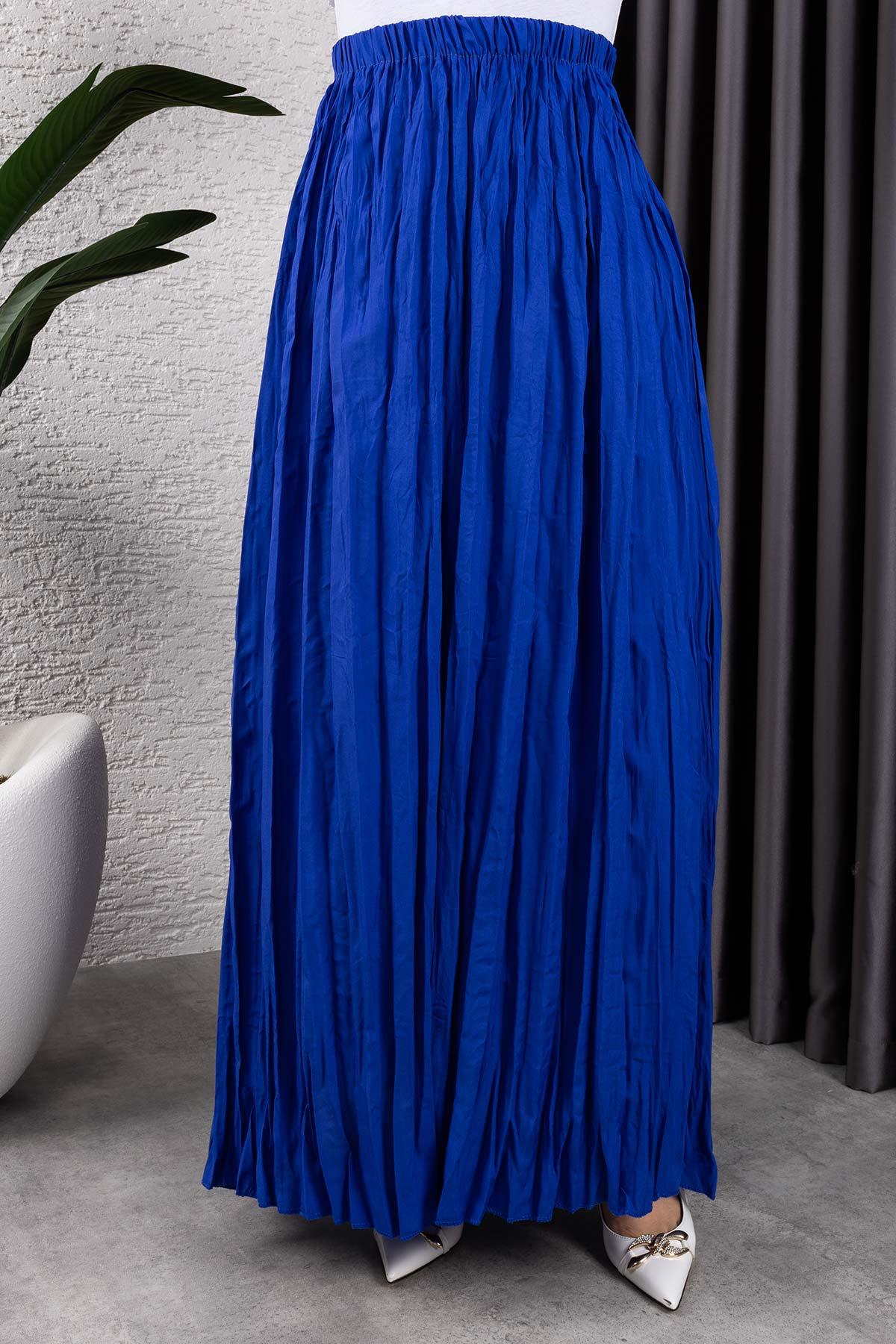 Kırışık Kumaş Etek Saks Mavisi