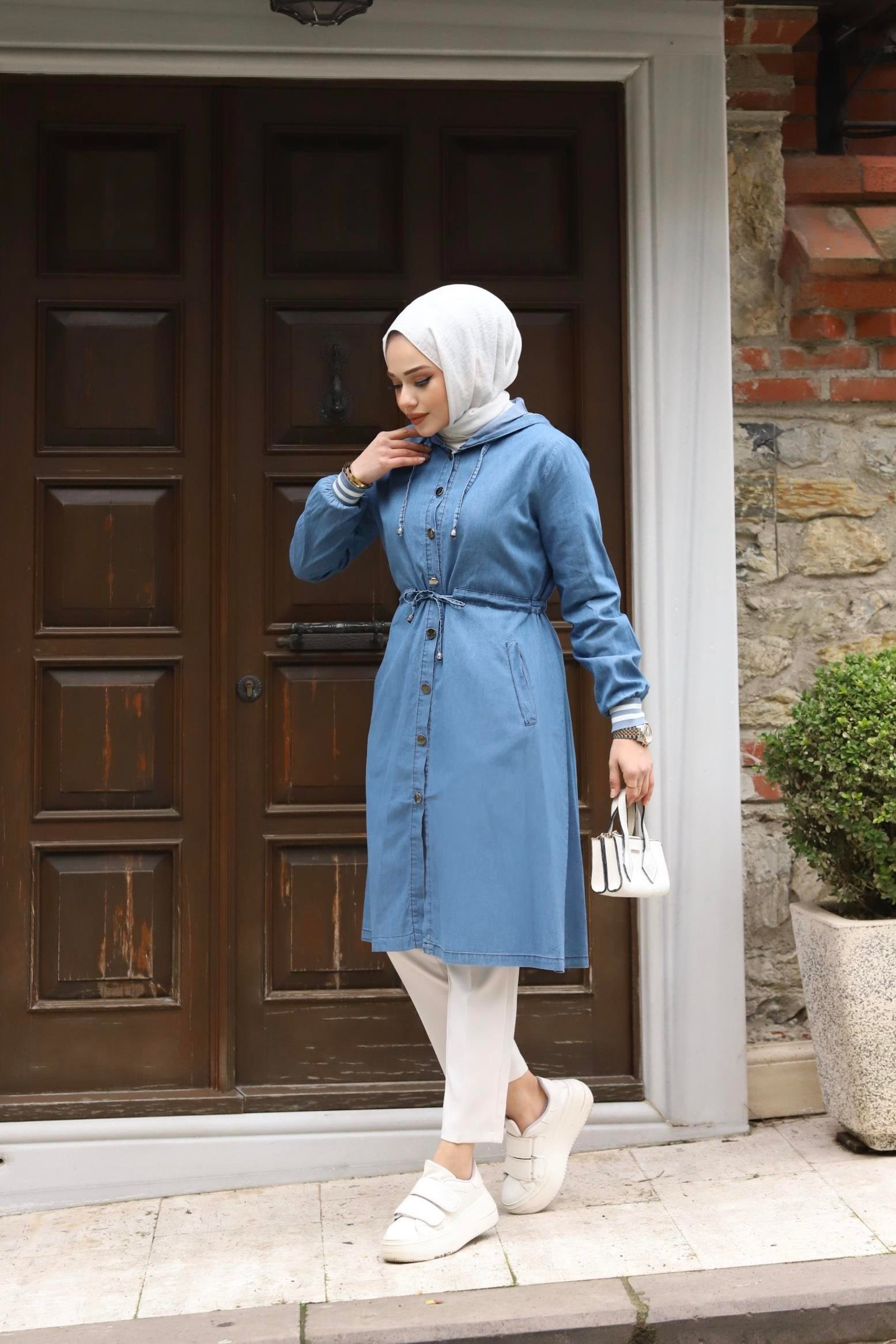 Manşet Detaylı Tesettür Açık Kot Kap