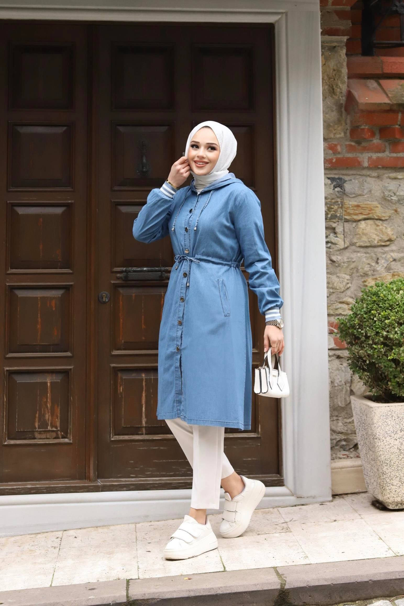 Manşet Detaylı Tesettür Açık Kot Kap