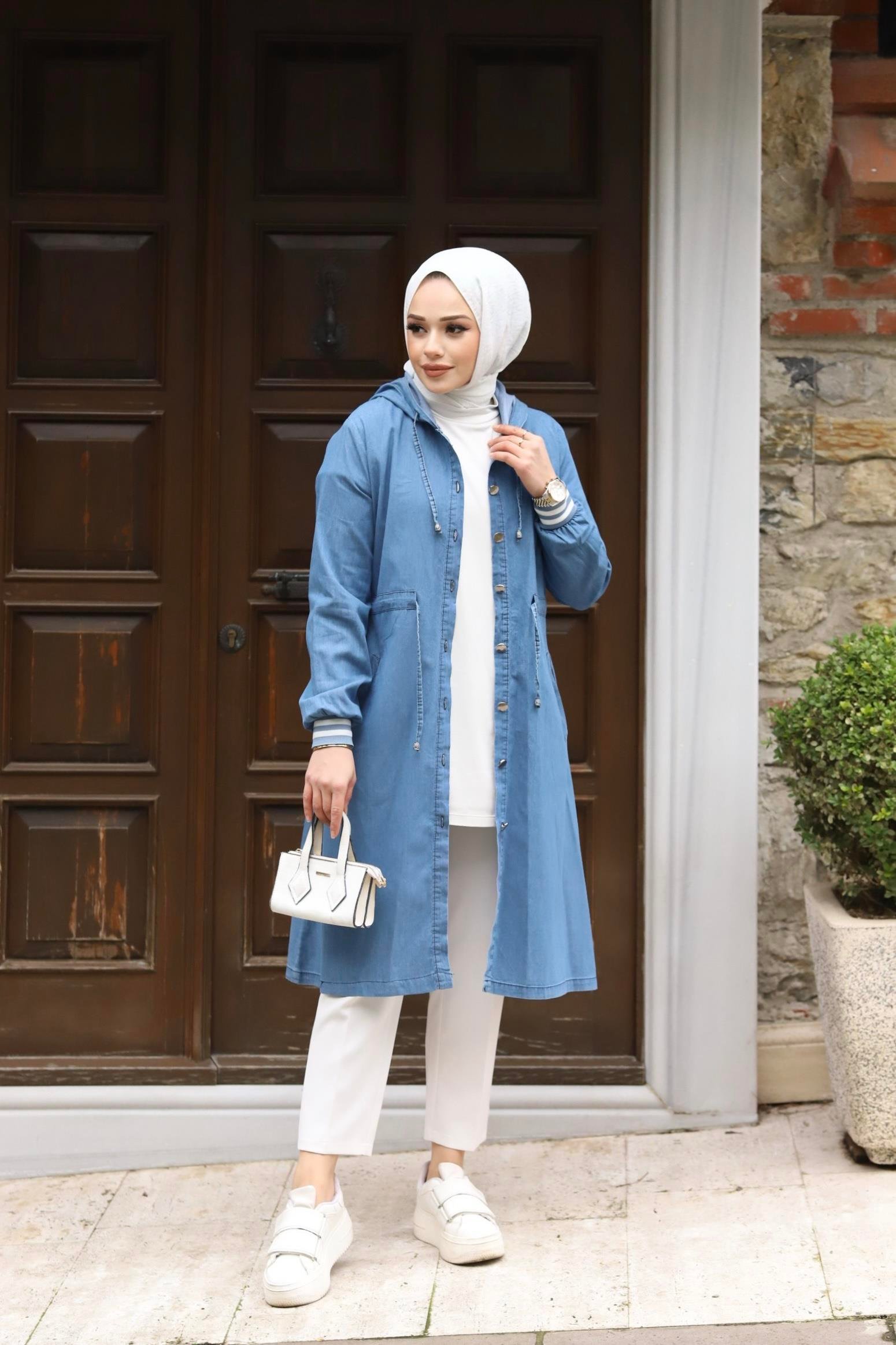 Manşet Detaylı Tesettür Açık Kot Kap