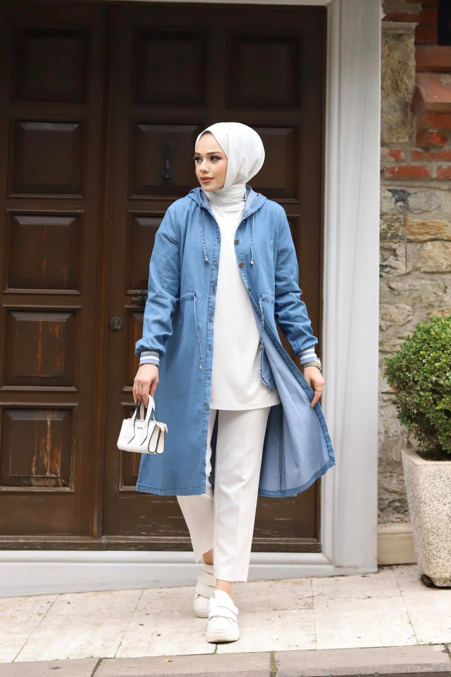 Manşet Detaylı Tesettür Açık Kot Kap