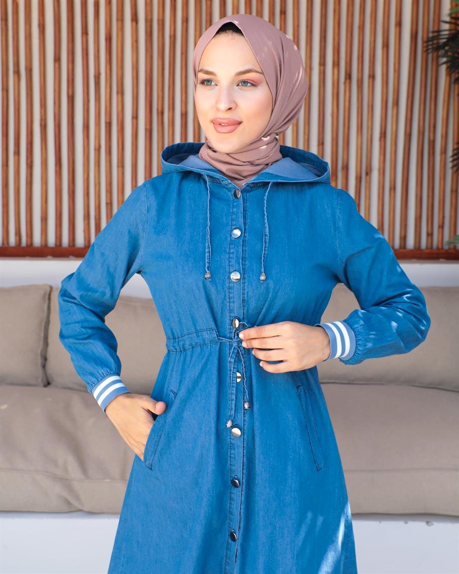 Manşet Detaylı Tesettür Açık Kot Kap