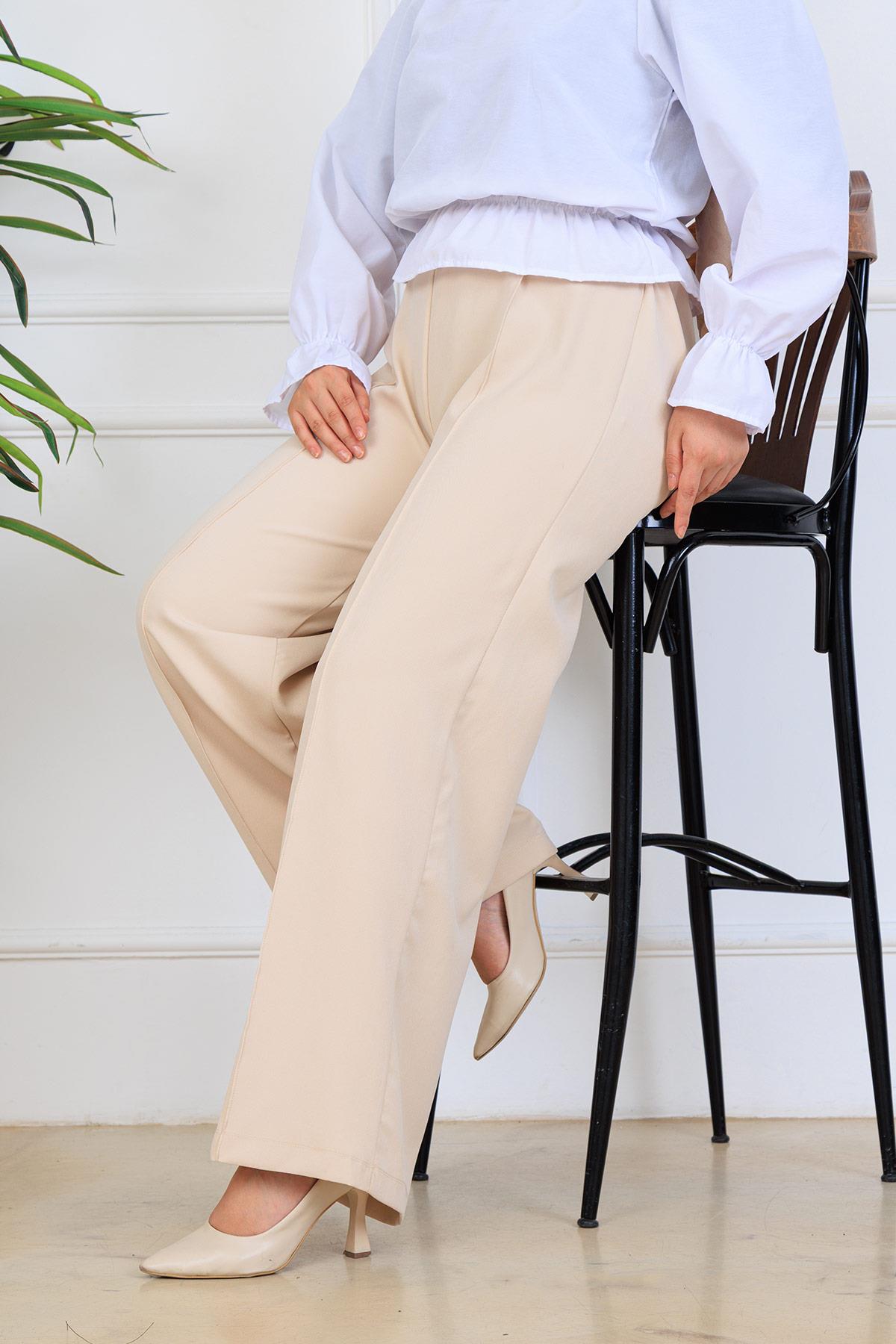 Önü Dikiş Detaylı Dabıl Pantolon Bej