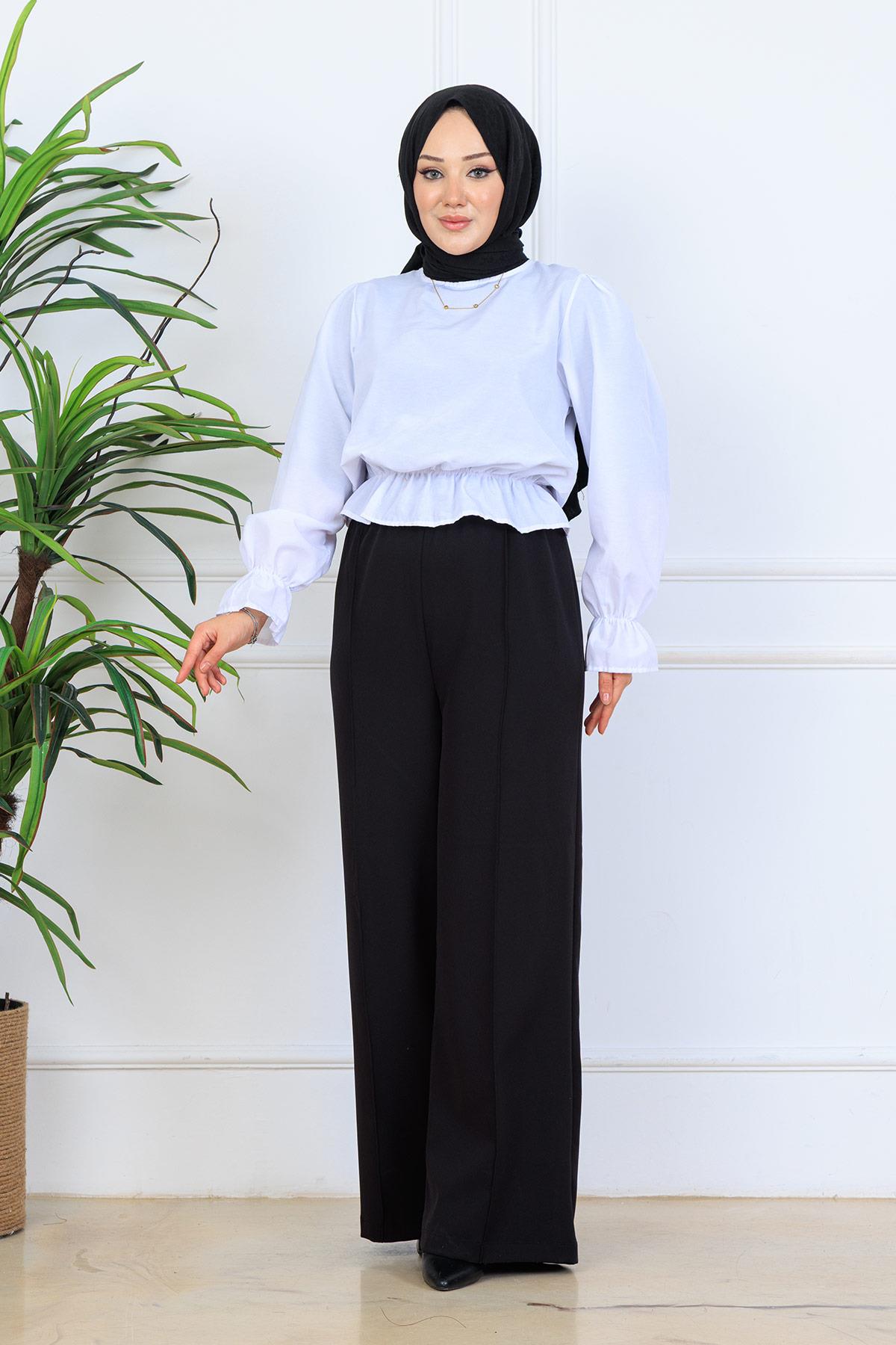 Önü Dikiş Detaylı Dabıl Pantolon Siyah