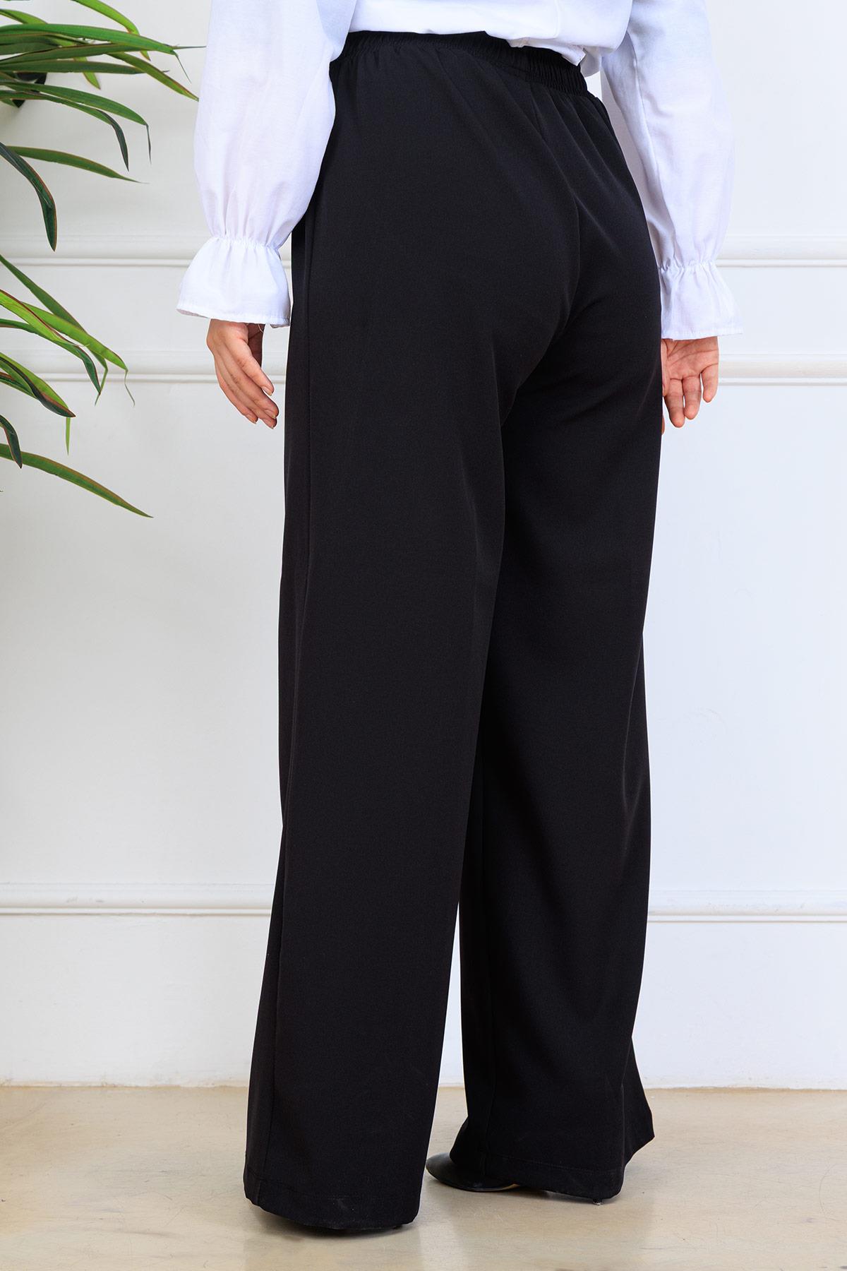 Önü Dikiş Detaylı Dabıl Pantolon Siyah