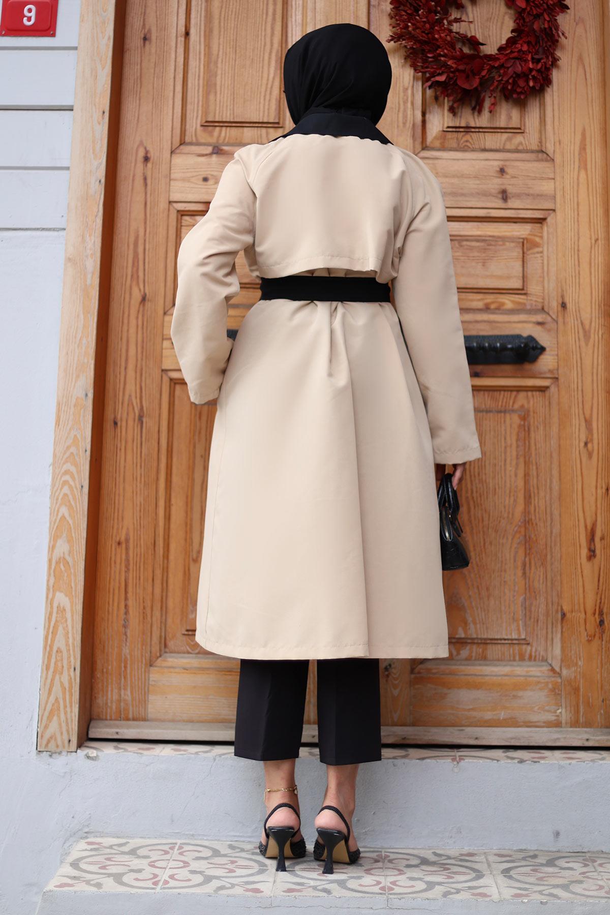 Önü Garnili  Trençkot  Bej 4434