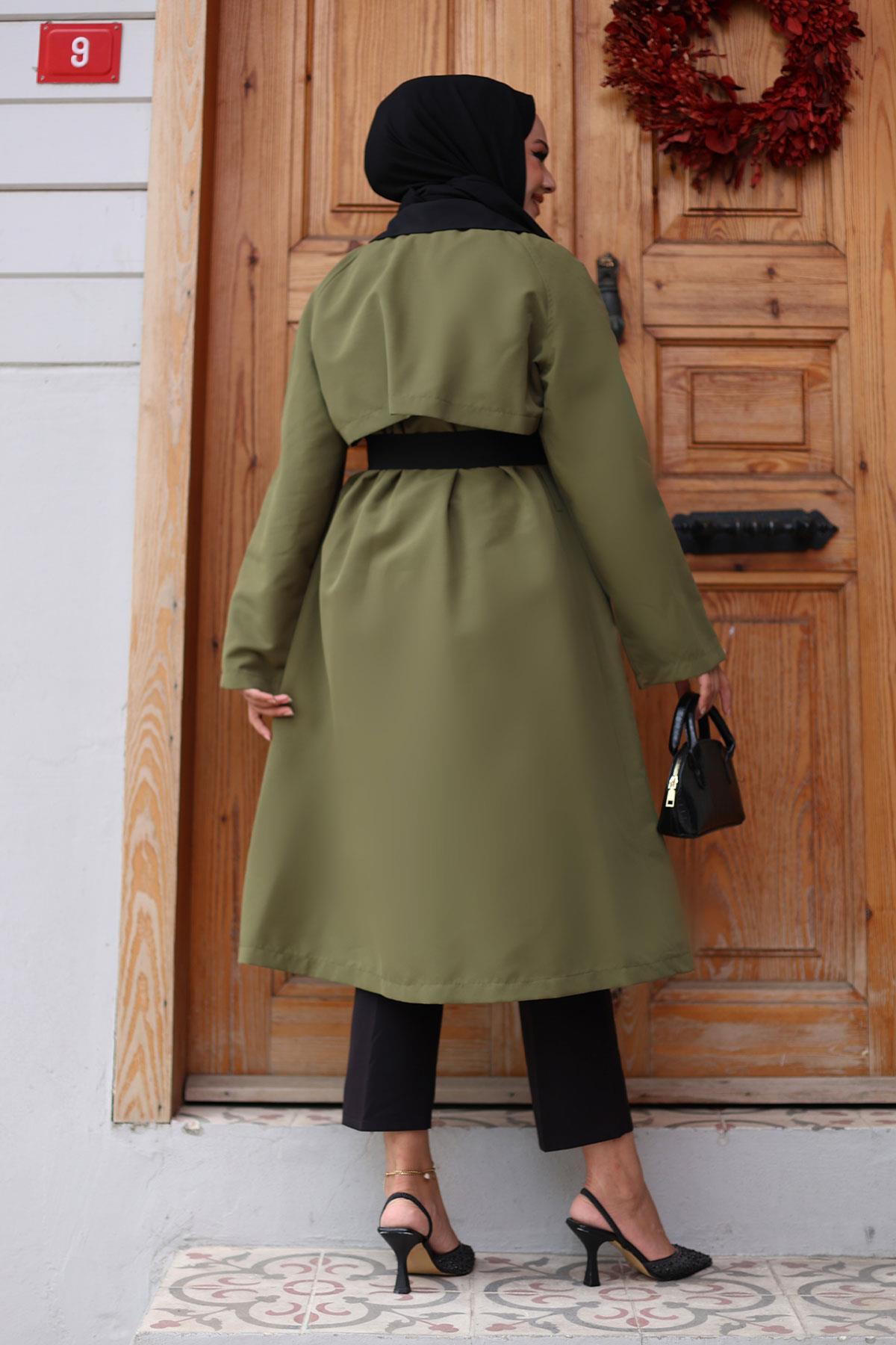 Önü Garnili  Trençkot  Haki 4434