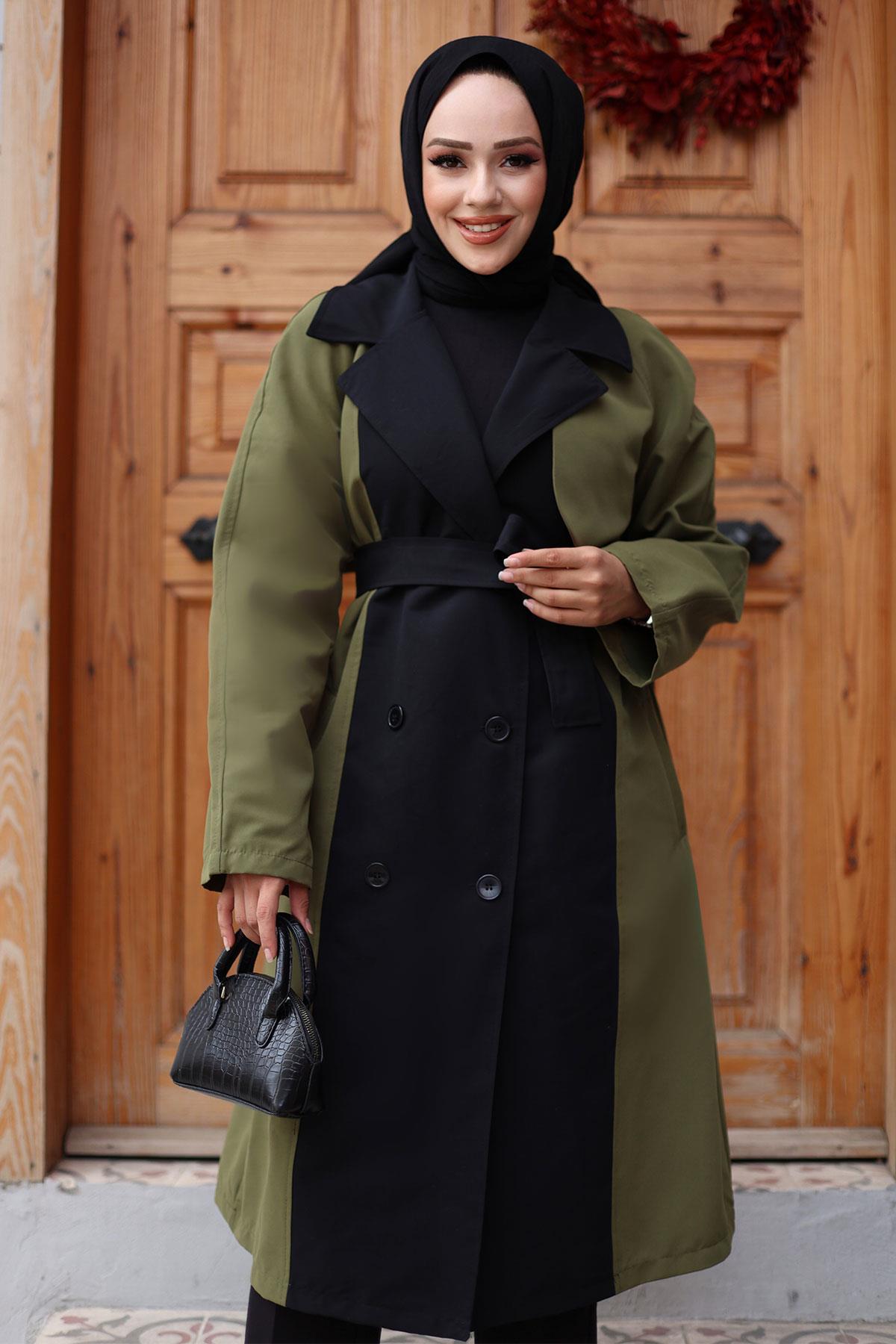 Önü Garnili  Trençkot  Haki 4434