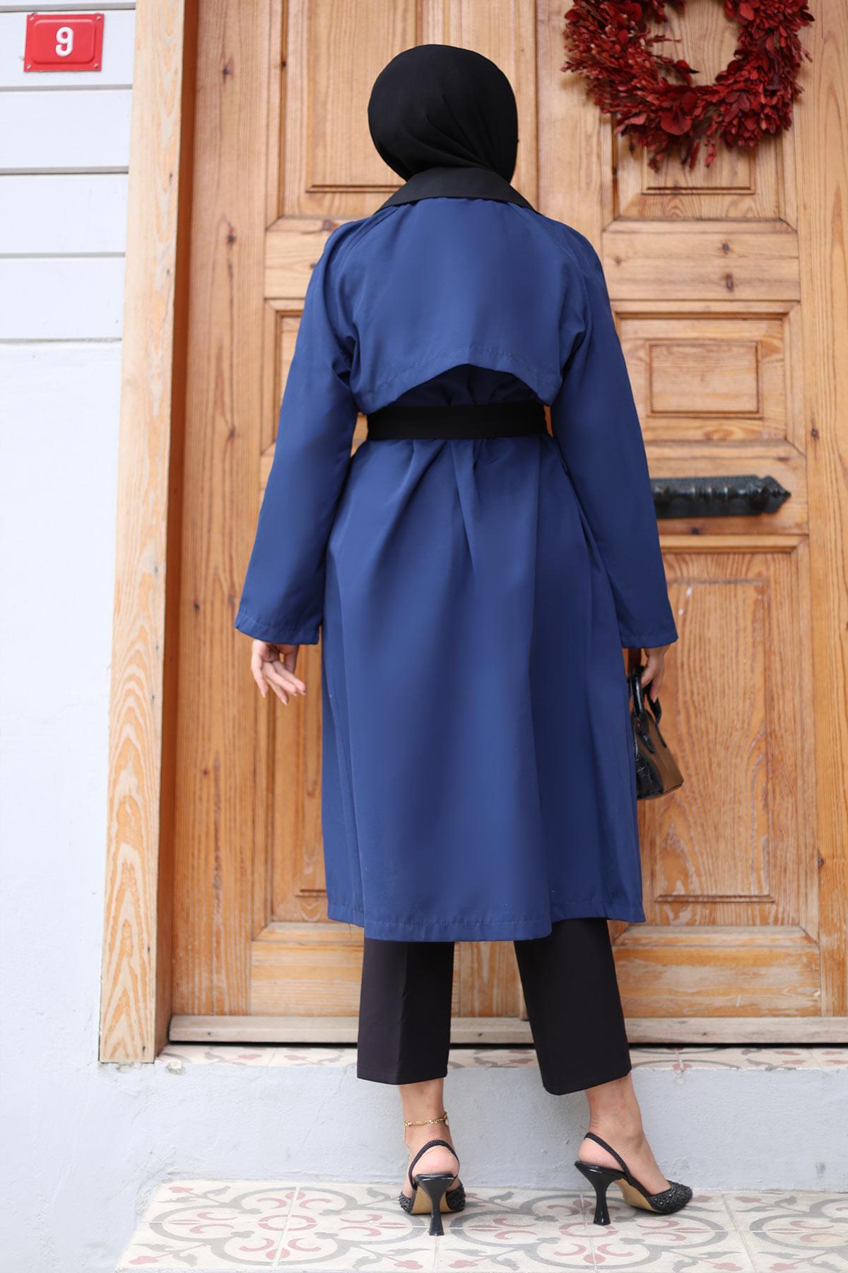 Önü Garnili  Trençkot  İndigo 4434