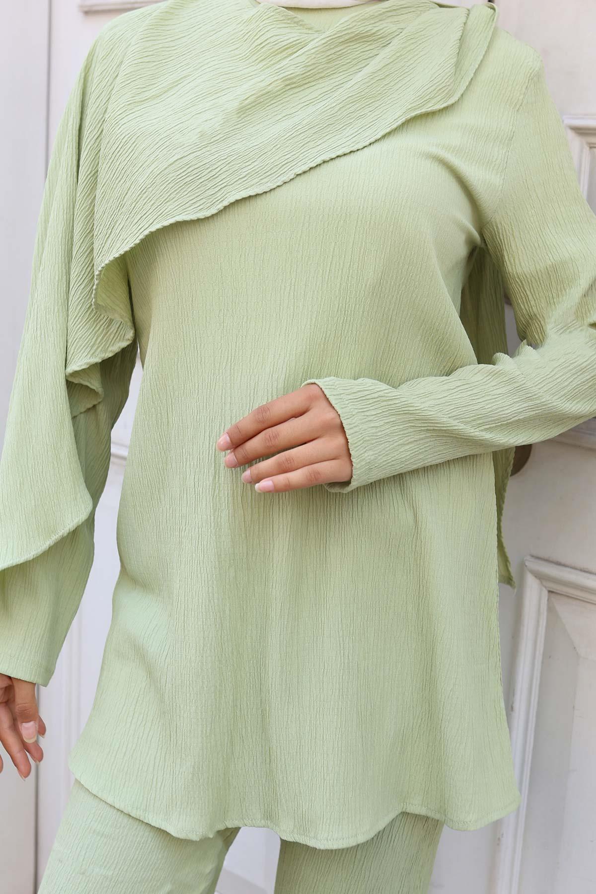 Pelerin Detaylı Takım Mint Yeşili