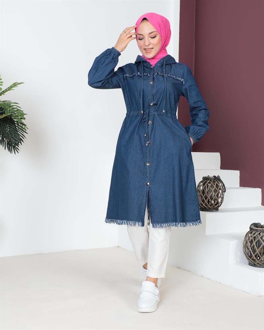 Püskül Detaylı Koyu Kot Kap