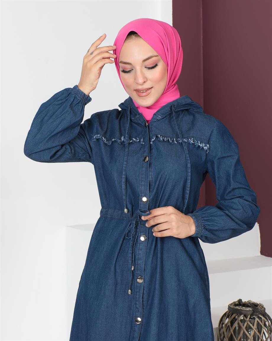 Püskül Detaylı Koyu Kot Kap