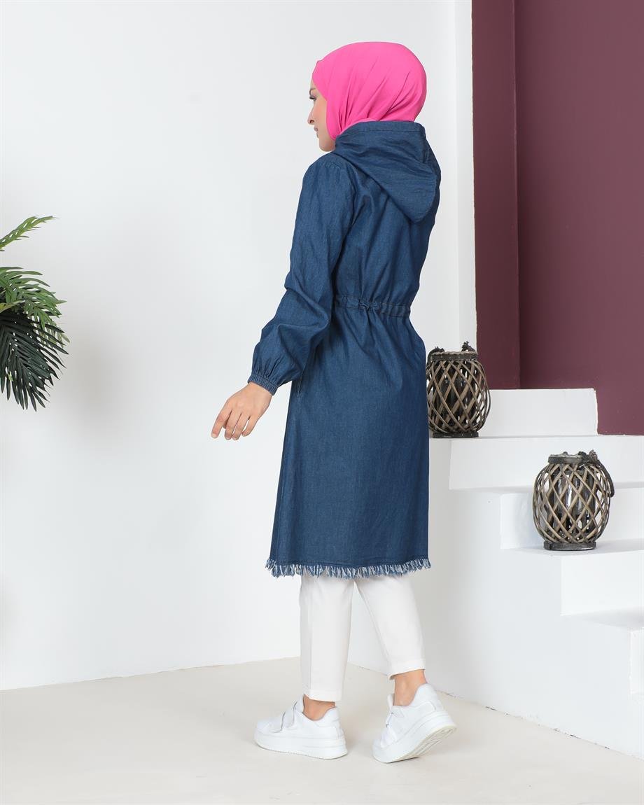 Püskül Detaylı Koyu Kot Kap