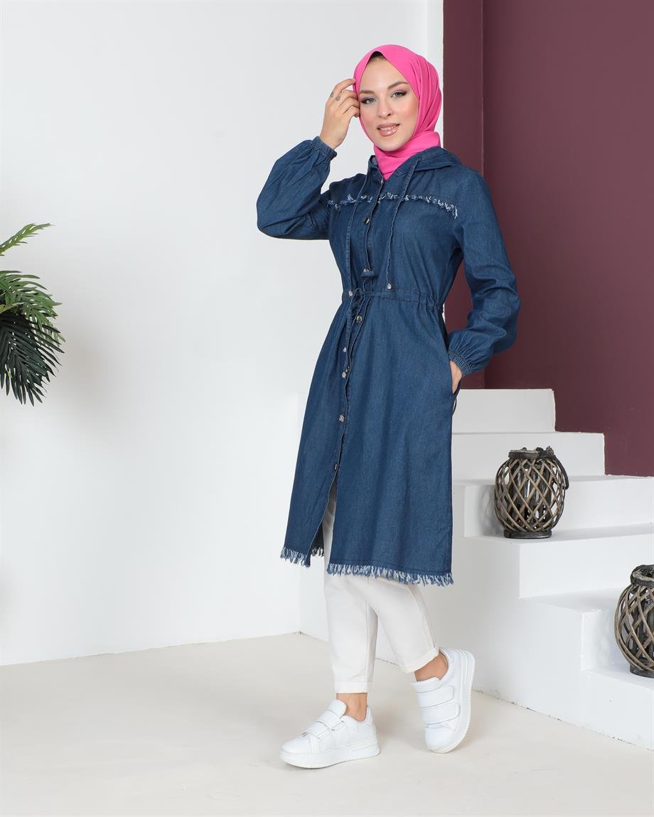 Püskül Detaylı Koyu Kot Kap