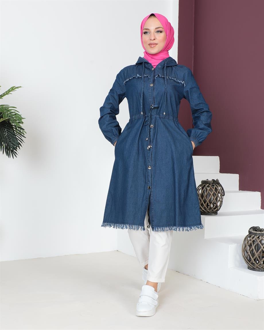 Püskül Detaylı Koyu Kot Kap