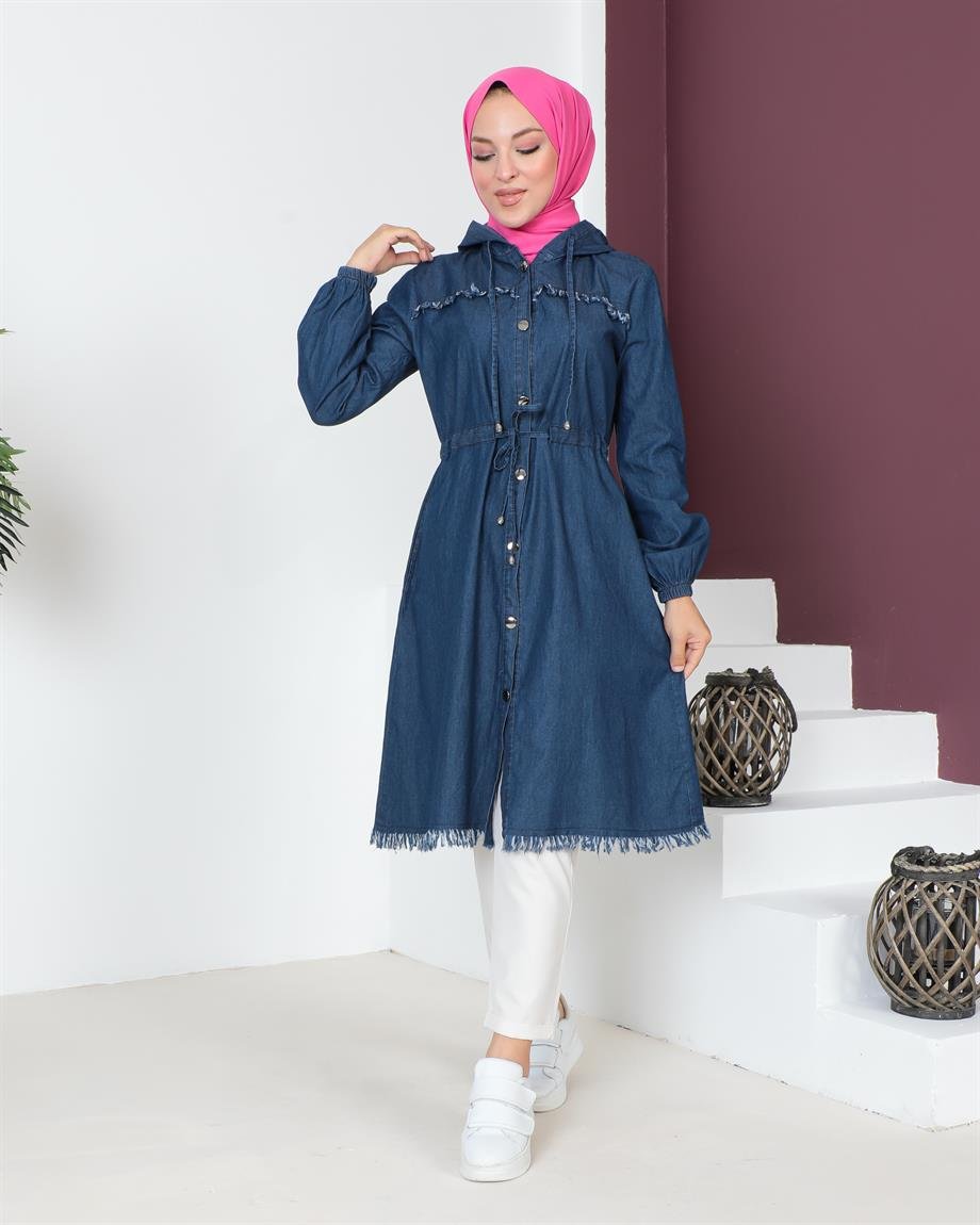 Püskül Detaylı Koyu Kot Kap