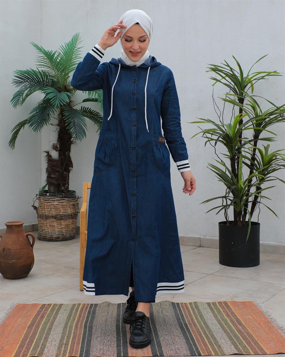 Siyah Düğmeli Tesettür Koyu Kap