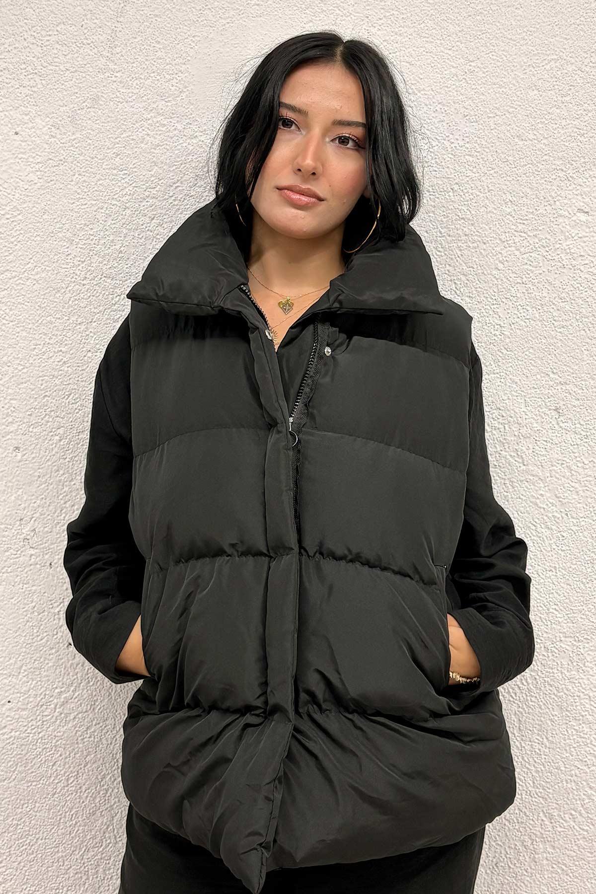 Taba Astarlı Siyah Şişme Yelek