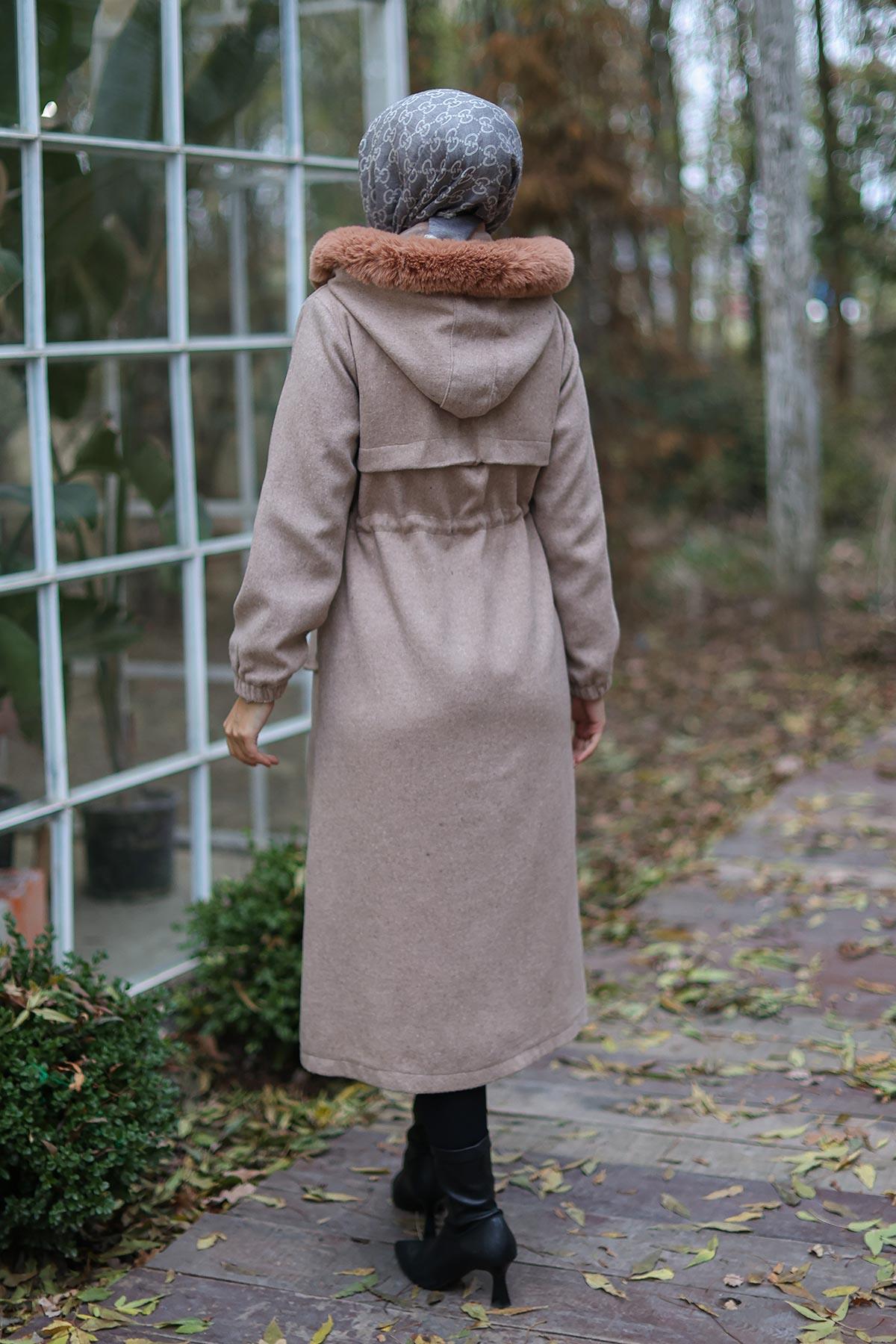 Tünel Detaylı Kaşe Kaban Vizon 1226