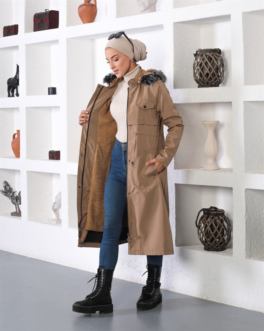 Tünel Detaylı Tesettür Vizon Mont 