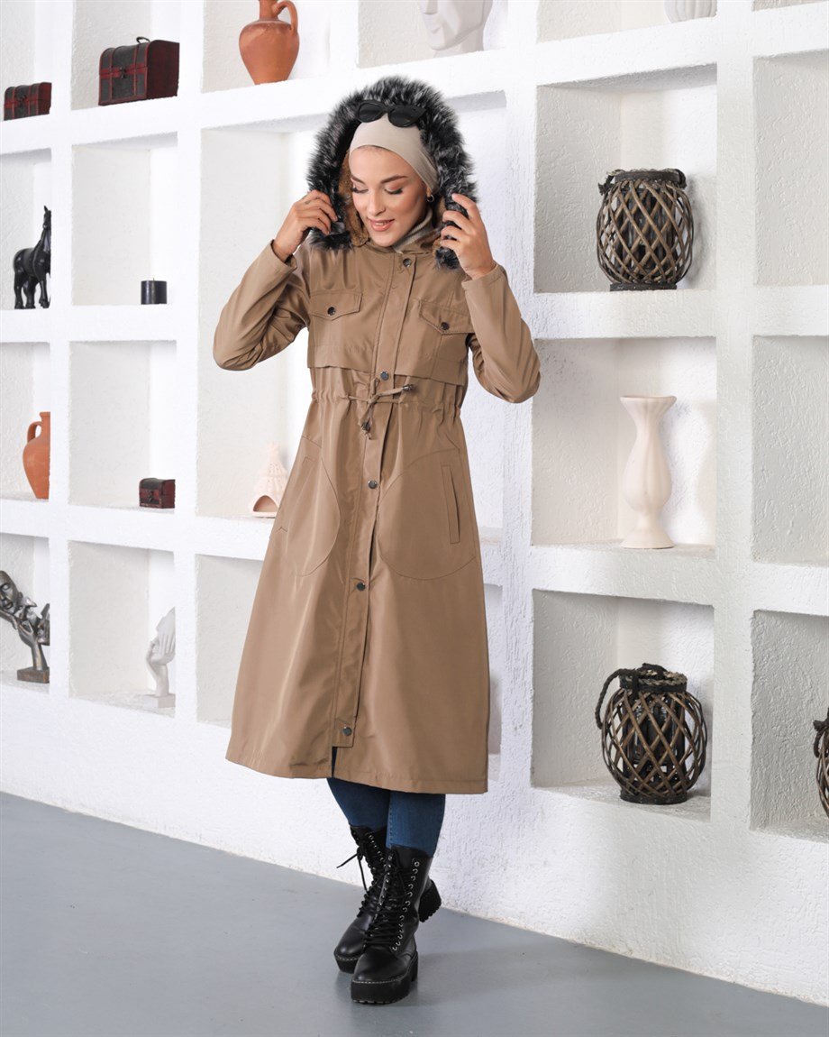 Tünel Detaylı Tesettür Vizon Mont 