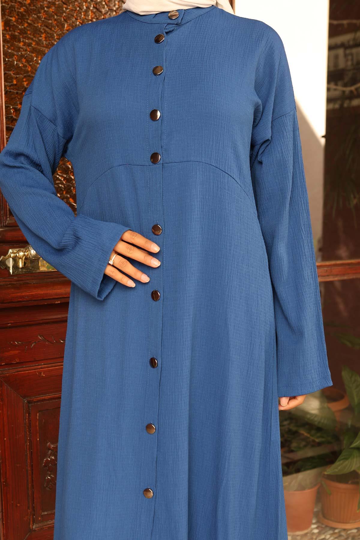 Yaka Detaylı Uzun Takım İndigo