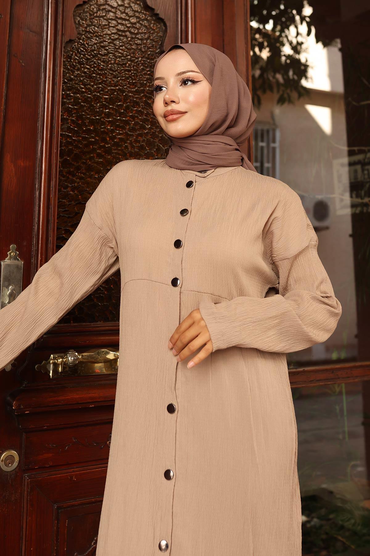 Yaka Detaylı Uzun Takım Vizon