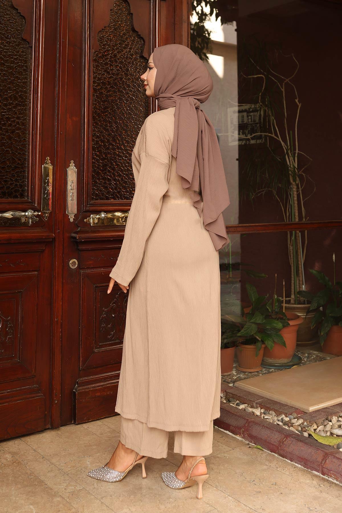 Yaka Detaylı Uzun Takım Vizon