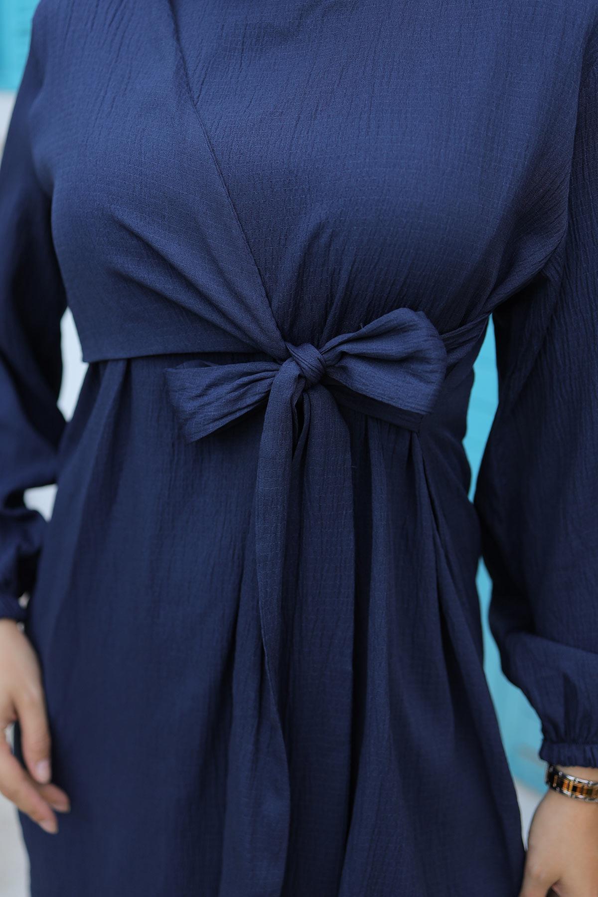 Yandan Bağlamalı Tesettür Lacivert  Takım