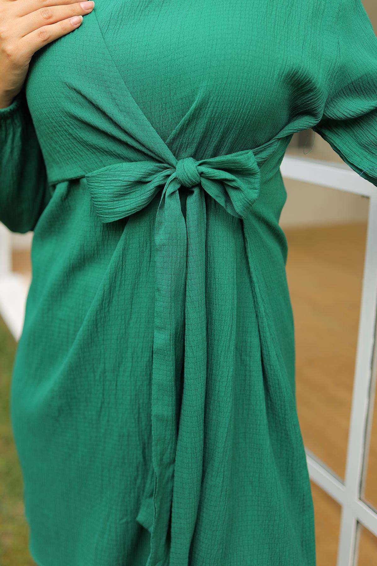 Yandan Bağlamalı Tesettür Yeşil Takım 