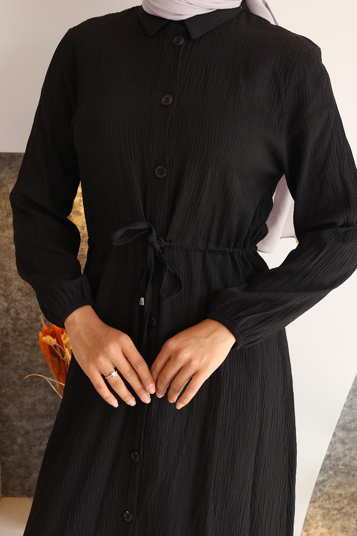 Yırtmaç Detaylı Uzun Takım Siyah